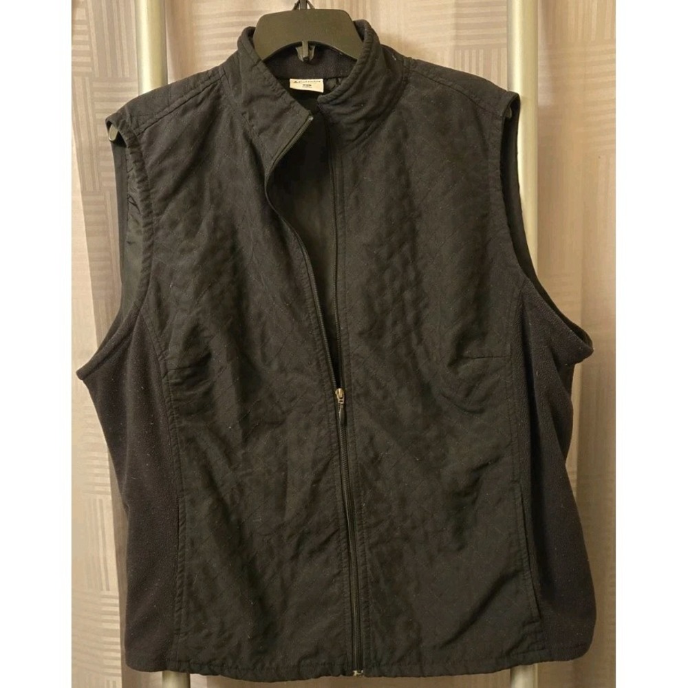Columbia Womens Black Quilted Fleece Zip Up Vest Size 2XL Pockets